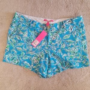 NWT Lilly Pulitzer Callahan Knit Shorts Turquoise Oasis Outta Line Blue Size 12
